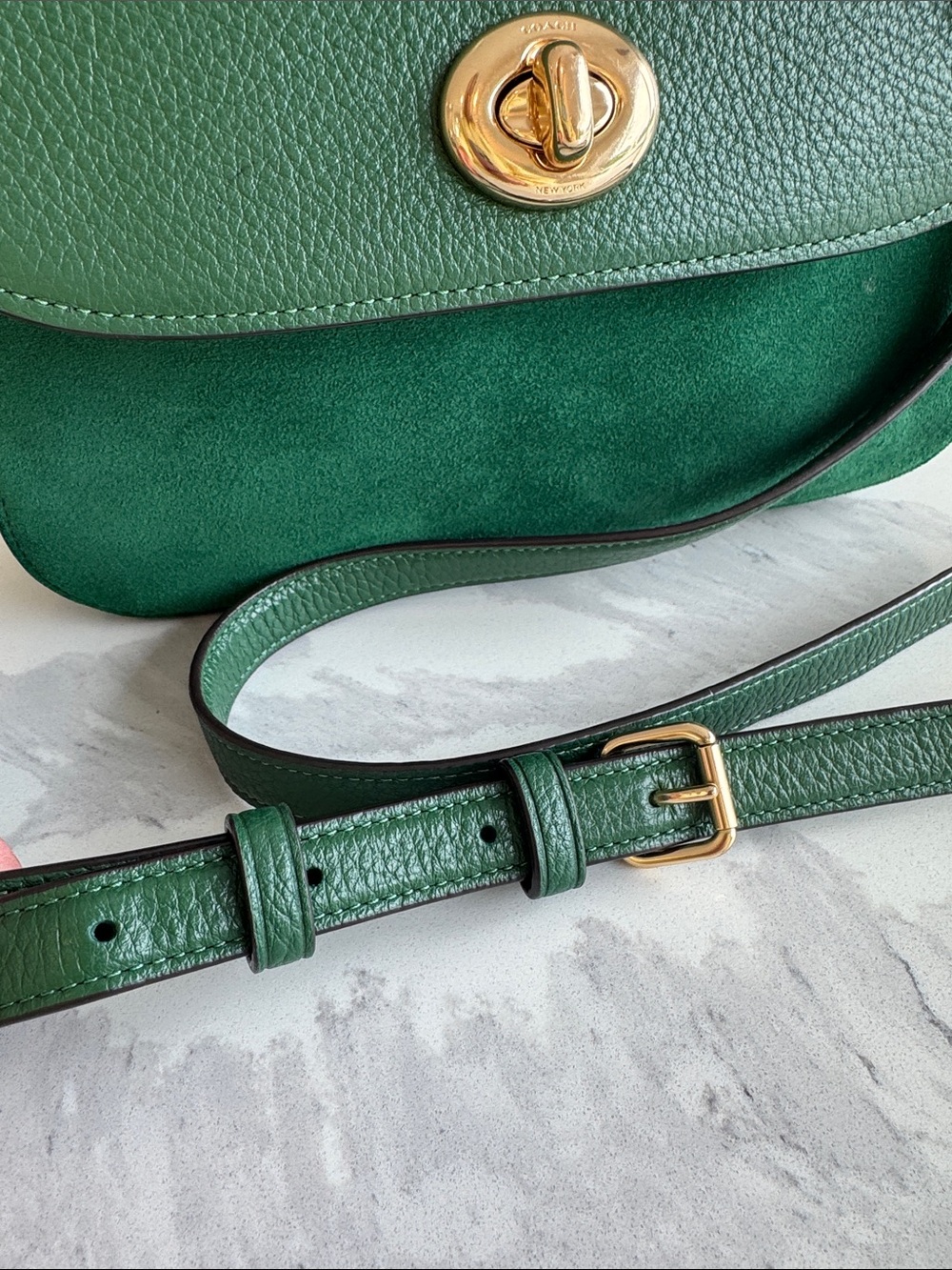 Coach Satchel Forest Green Pebbled Leather & Suede Marlie Top Handle Kelly - Picture 4 of 16